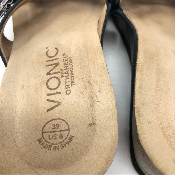 Vionic Black Leather Mallorca Slide Wedge Sandals - Picture 6 of 7